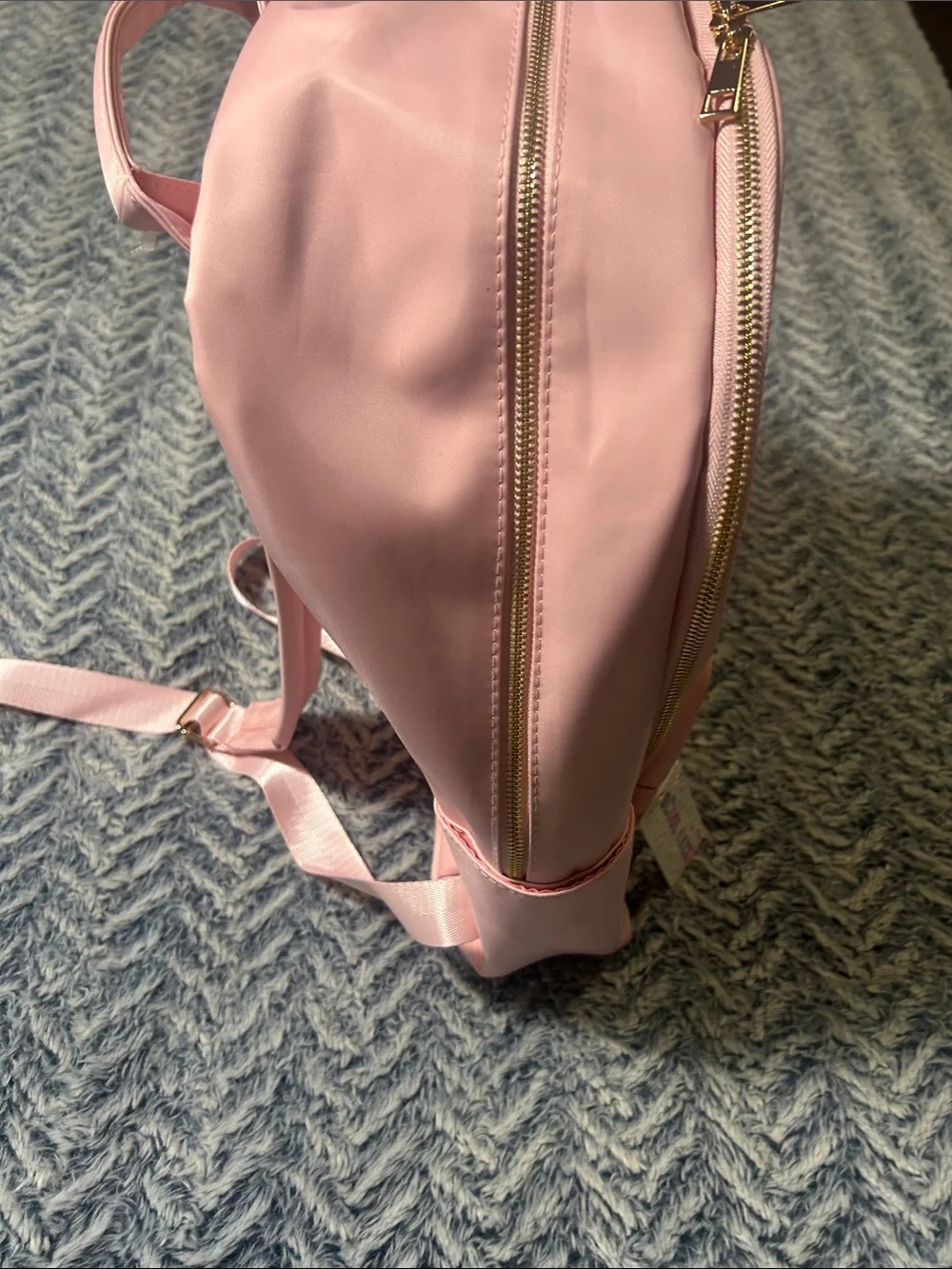 Pink Coquette-Style Backpack with Tweed Patteren and Gold Bow Accents